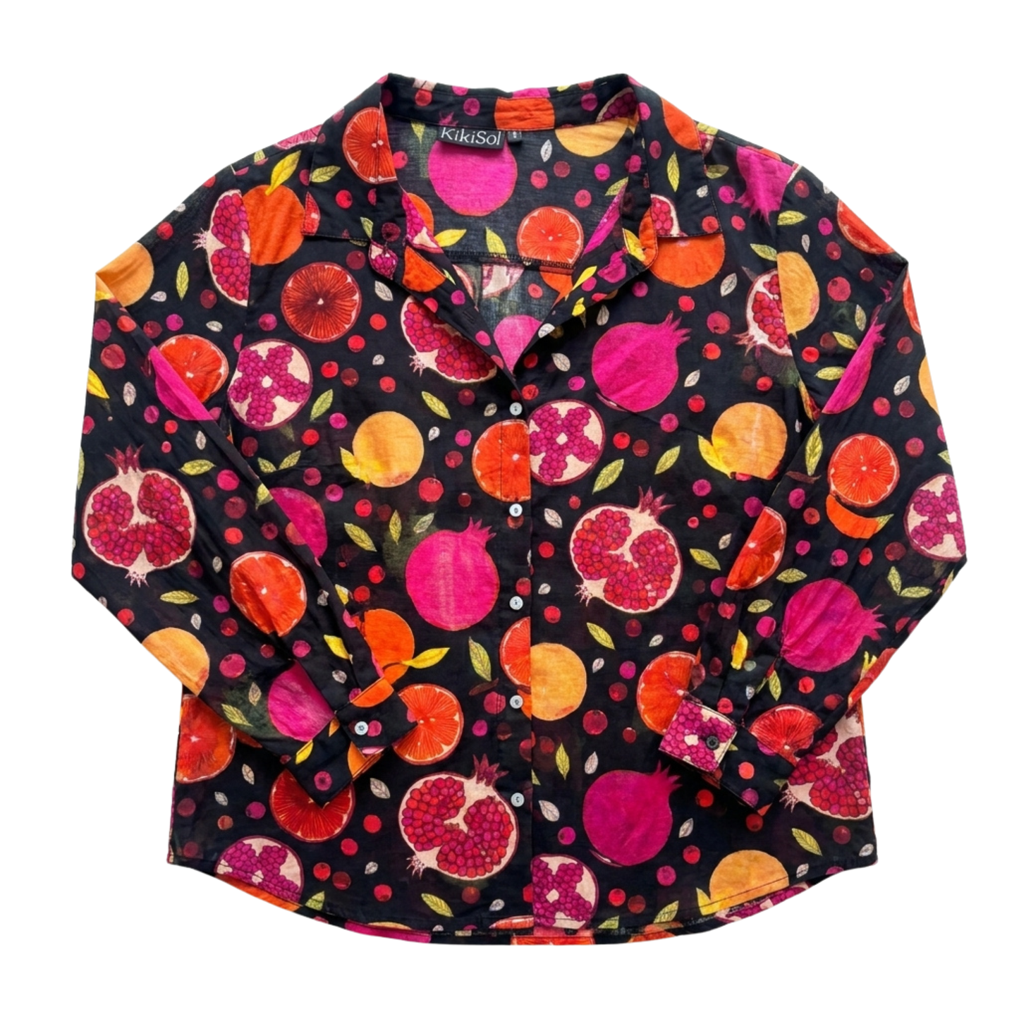 Vintage Fruit Print Linen Button-Up
