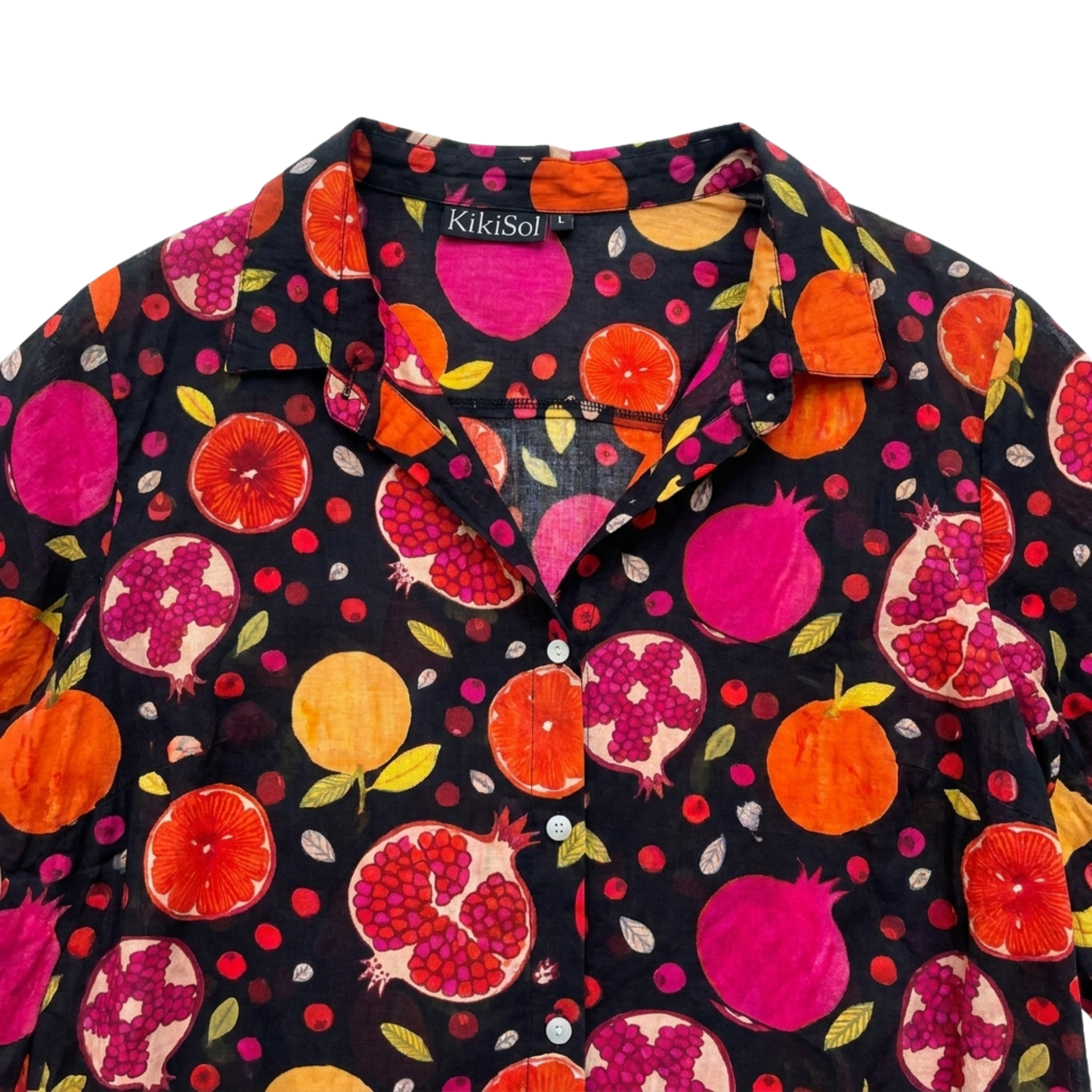 Vintage Fruit Print Linen Button-Up
