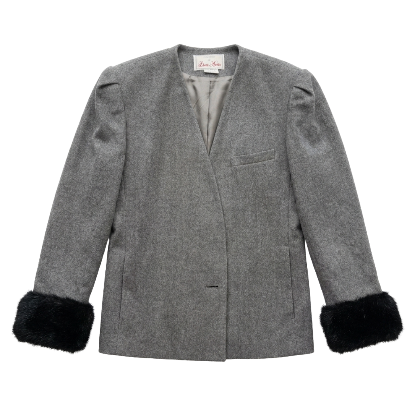 Wool Faux Fur Cuff 90s Blazer