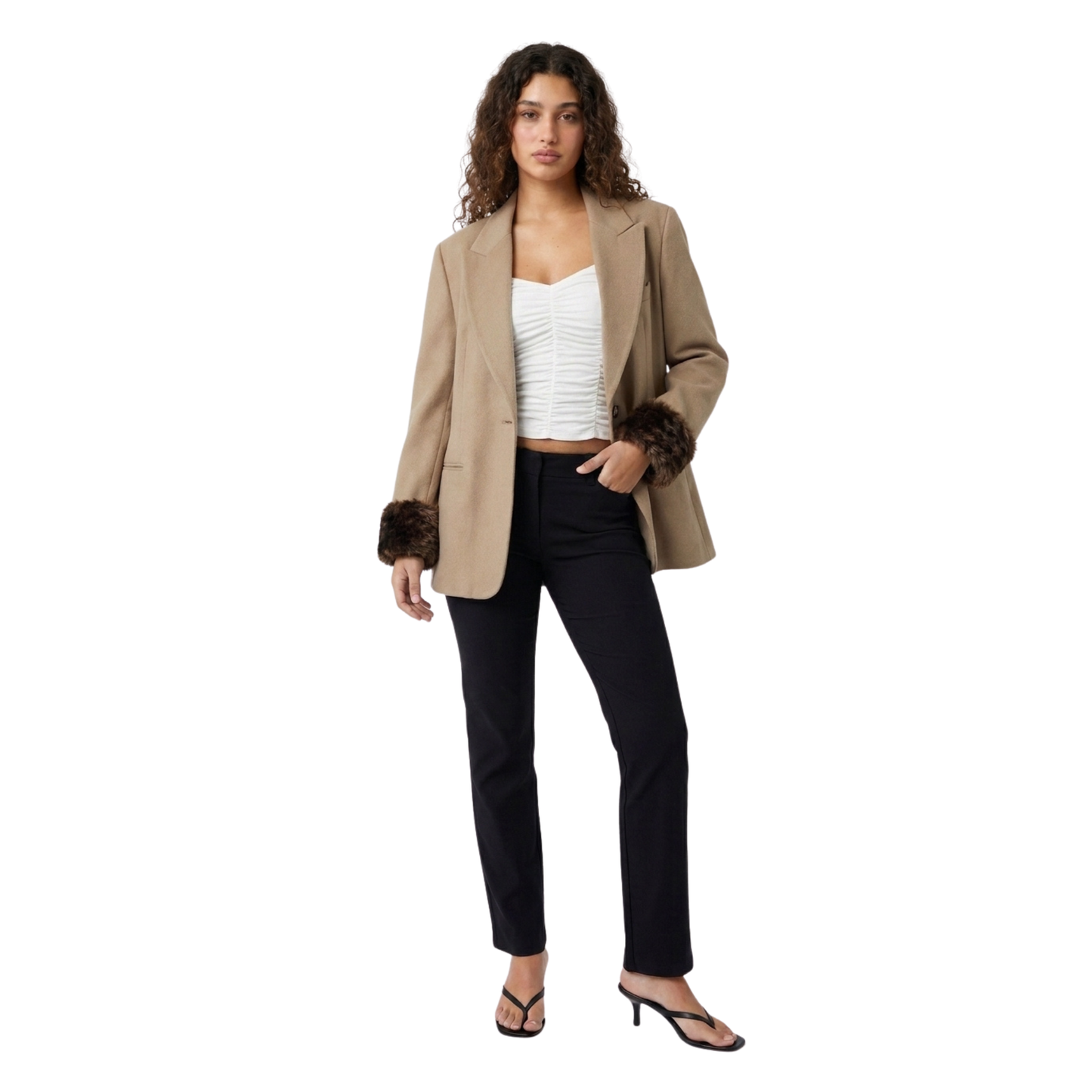 Faux Fur Cuff 90s Blazer