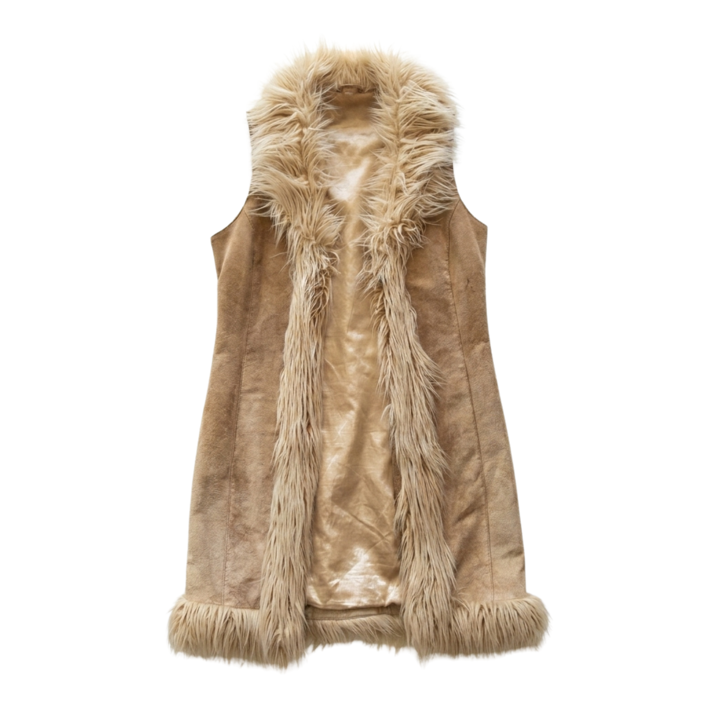 Vintage Suede Vest with Faux Fur Trimmings