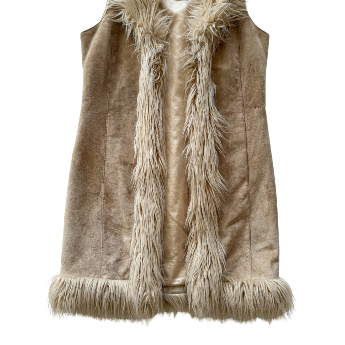 Vintage Suede Vest with Faux Fur Trimmings