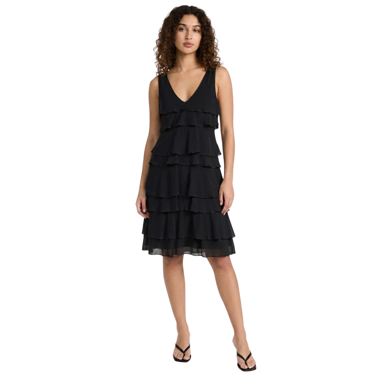 Vintage Black Ruffle Dress with Beading