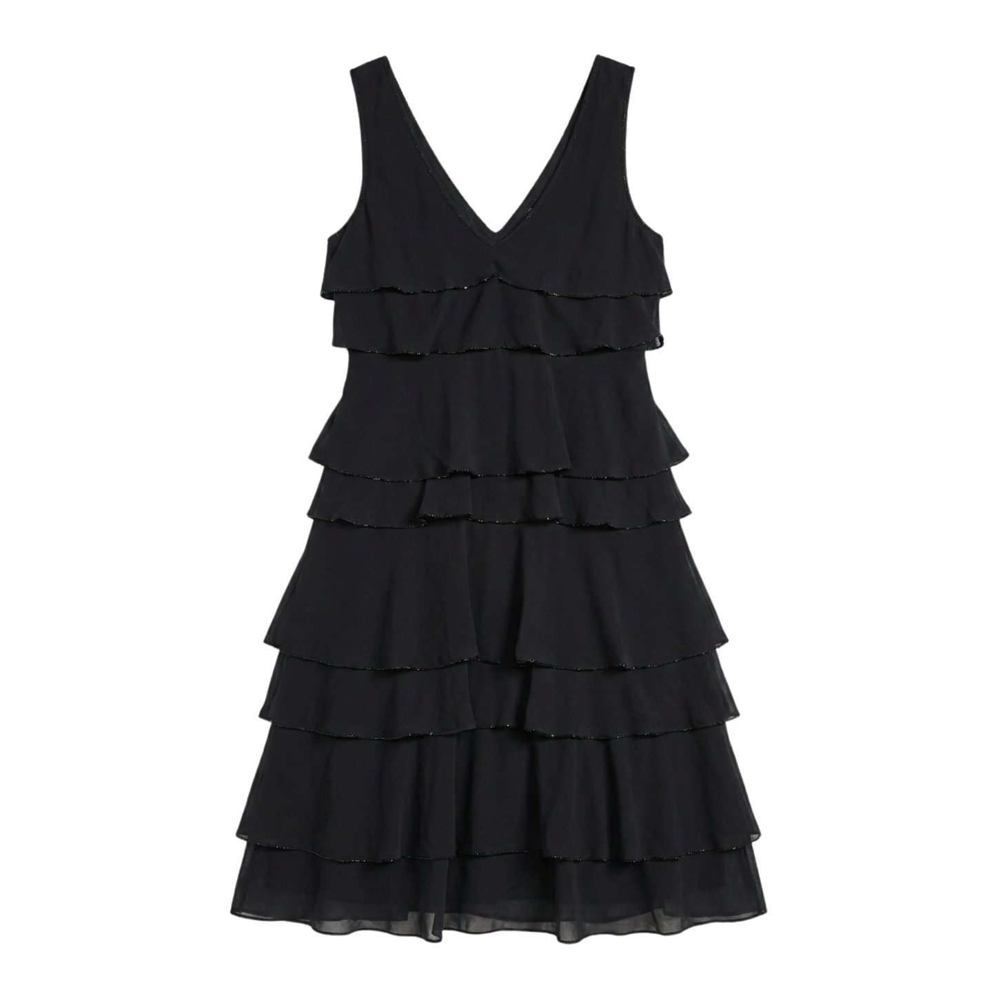 Vintage Black Ruffle Dress with Beading