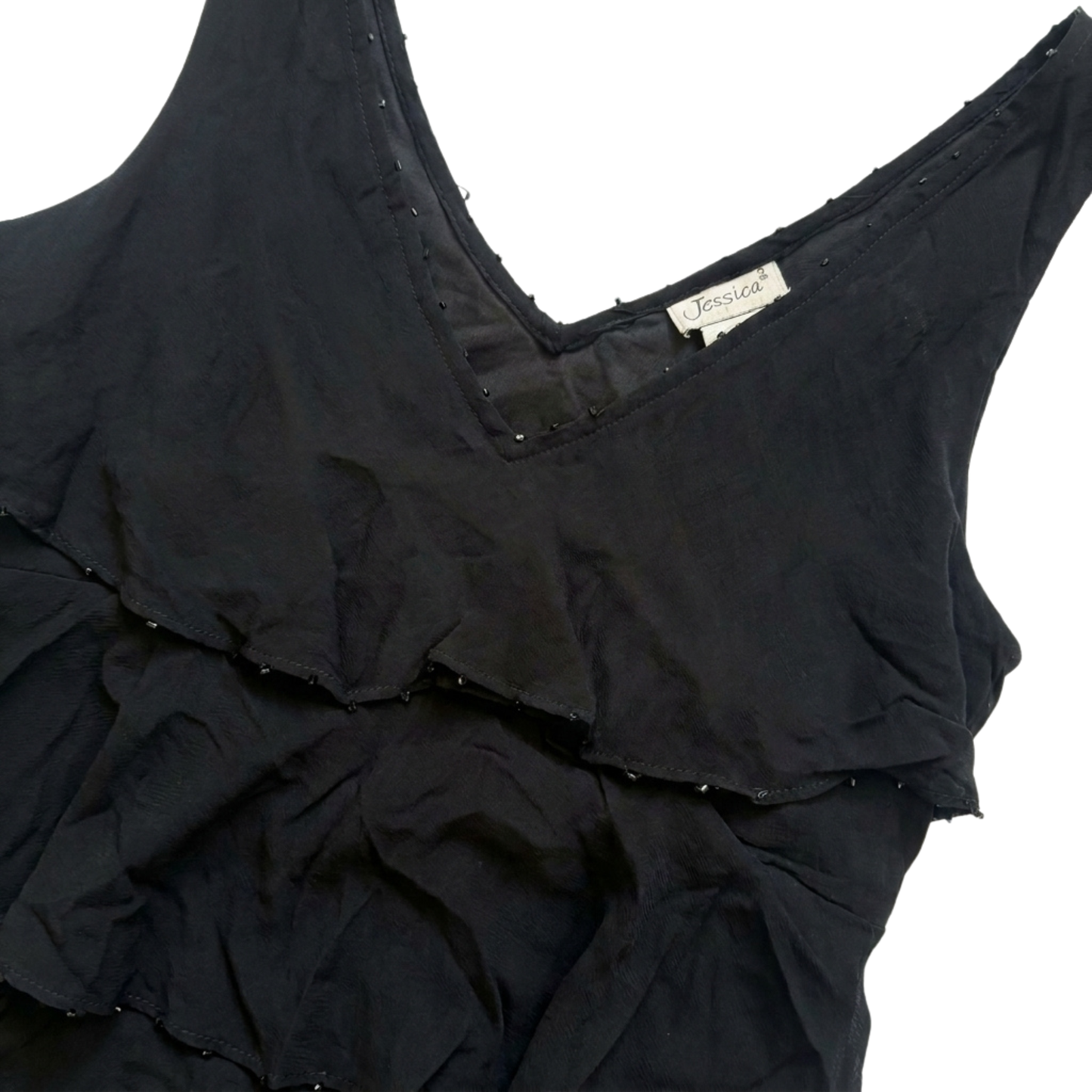 Vintage Black Ruffle Dress with Beading
