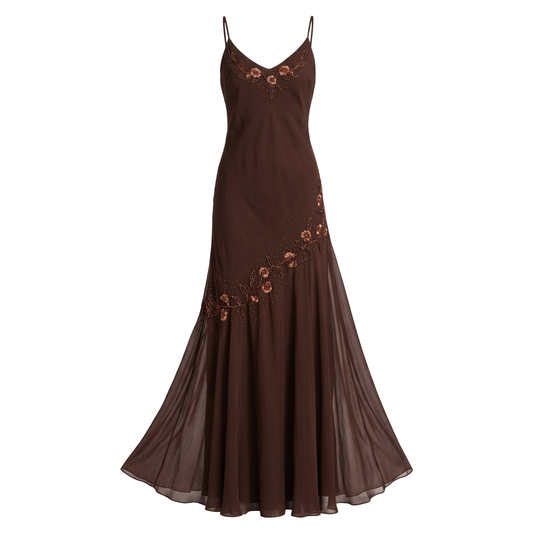 Early 2000s 100% Silk Sequin & Beaded Maxi Dress