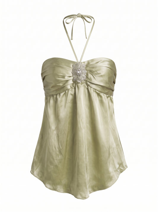 Early 2000s Satin Embellished Halter Top