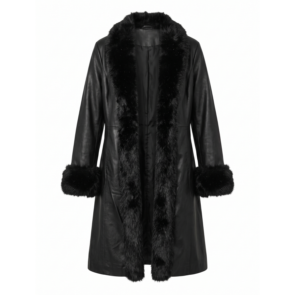 Vintage Black Leather Jacket with Faux Fur Trimmings
