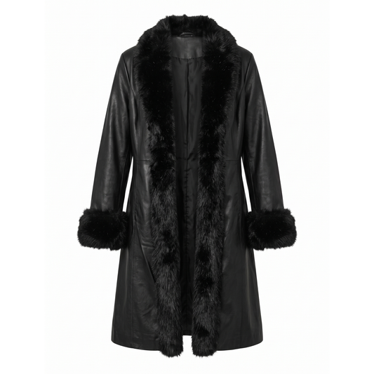 Vintage Black Leather Jacket with Faux Fur Trimmings